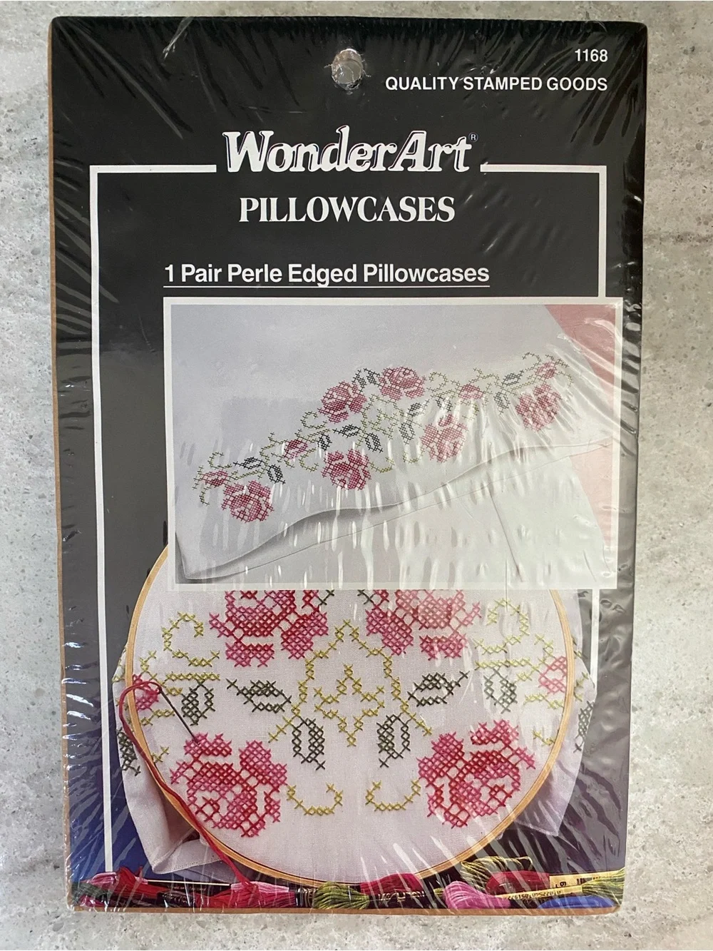 WonderArt Colonial Rose Stamped Cross Stitch Perle Edged Pillowcases Plus Floss